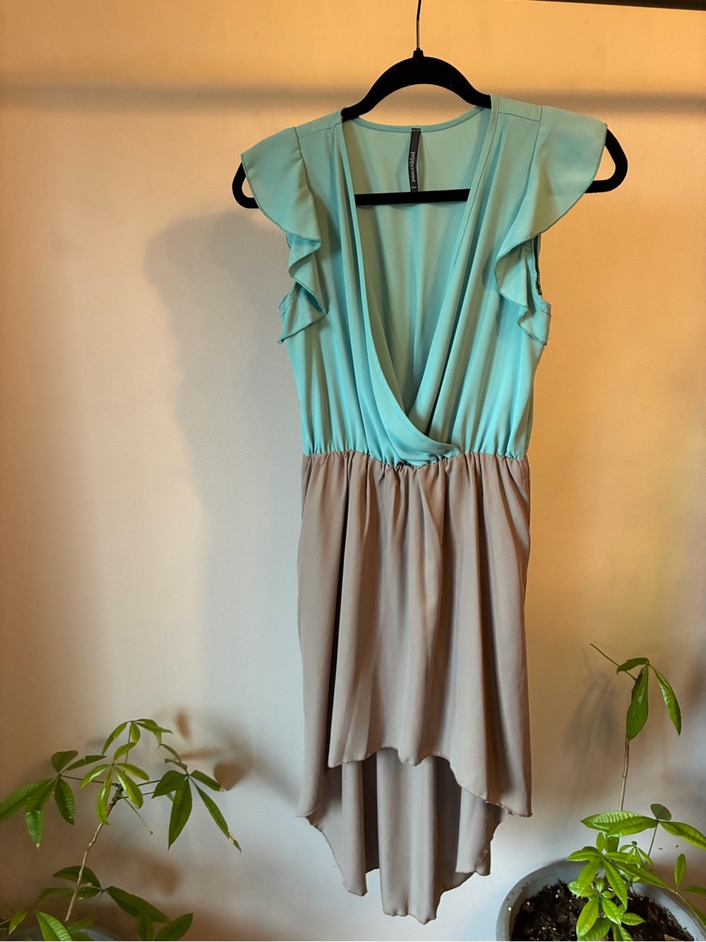 Peppermint Color Block High-Low Dress | Size Small | Mint & Taupe